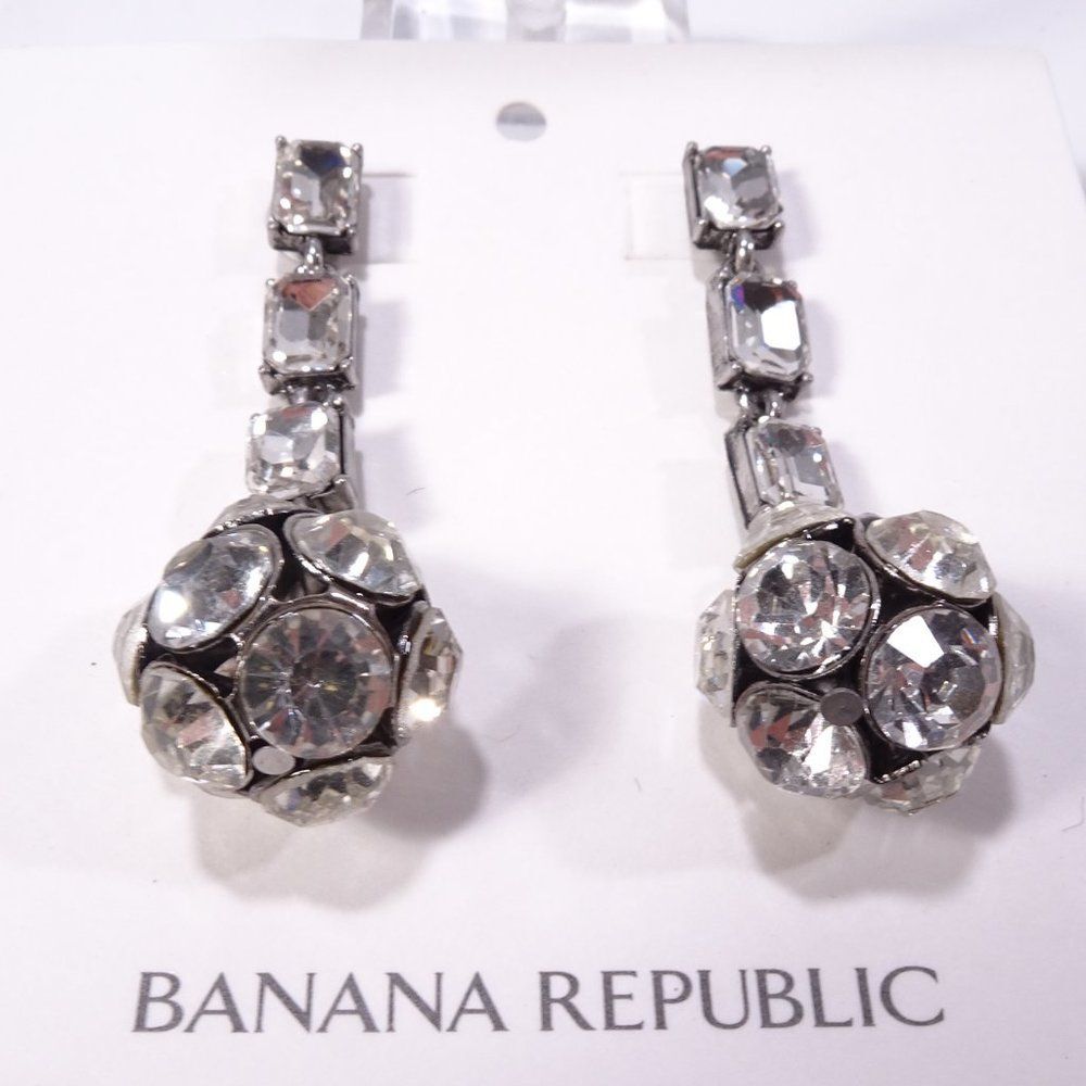 Banana Republic Silver Fireball Baguette Drop Earrings NWT 48